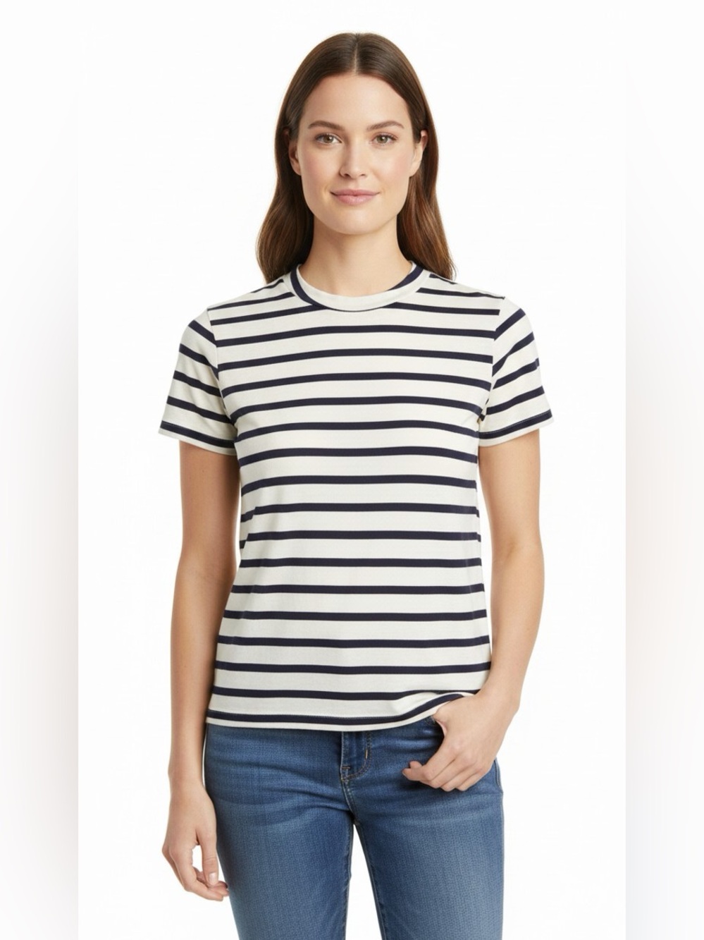 NWT | Chaser | Bella Jersey Slit Back Striped Tee | Ivory/Navy | Small